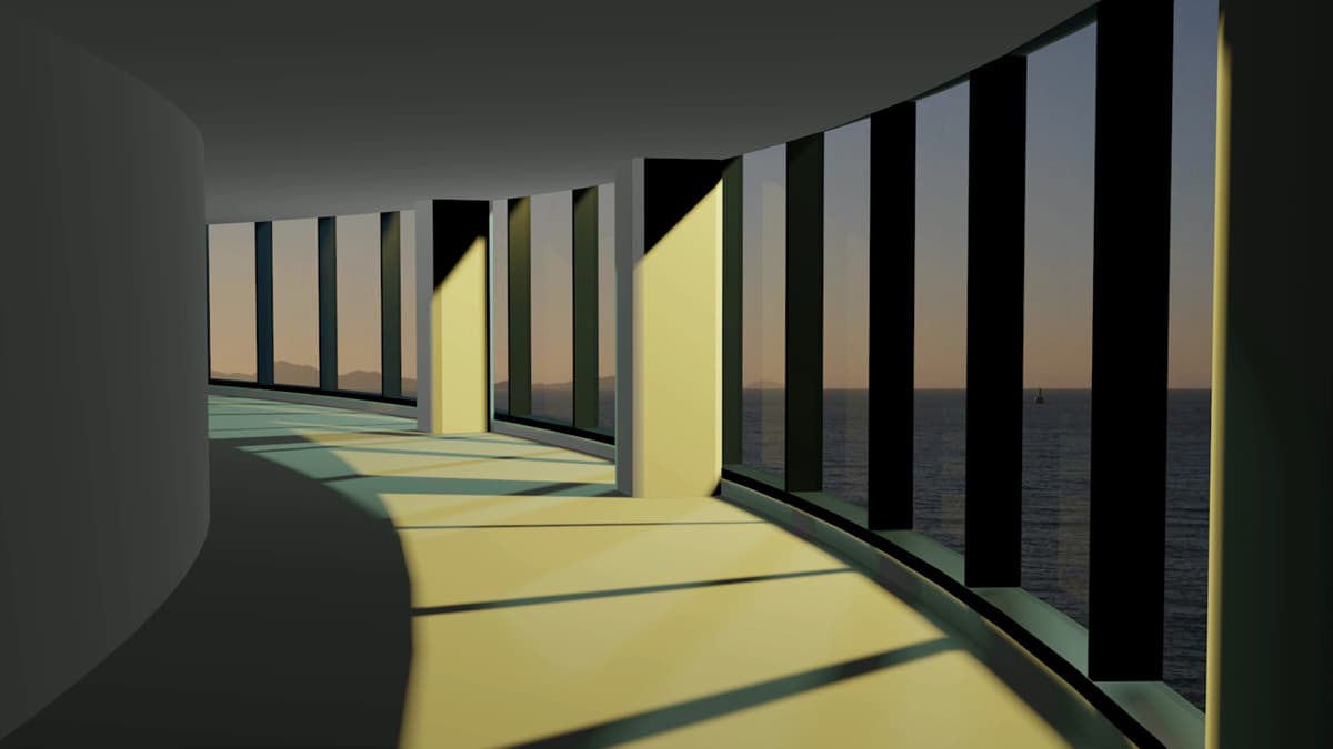 정정주, Curved Passage, 2017, 3D 애니메이션, 액자화된 55인치 모니터