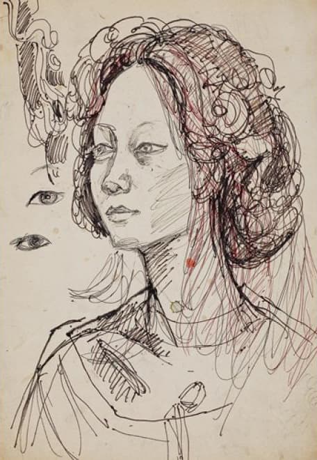 천경자, 드로잉 No. 482, 년도미상, 종이에 싸인펜 볼펜, 35.6x25cm+1