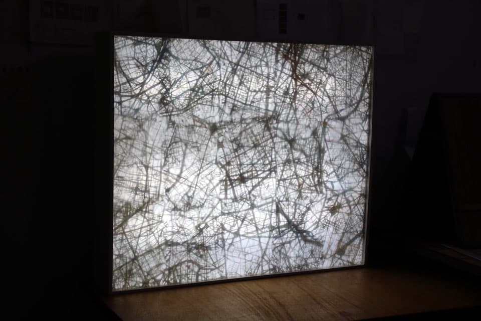 김정은, Illusion of City - Map drawing Series, 라이트 박스, 지도, 혼합재료, 95x76x15cm, 2014
