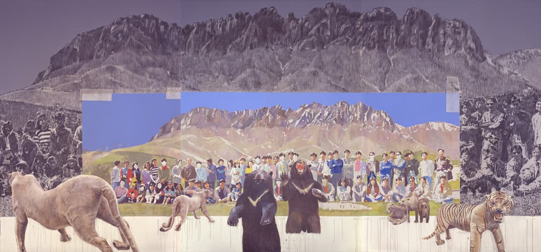 한운성, 박제된 울산바위, 1993, 캔버스에 목탄, 아크릴릭, 유채, 227x162x(3)cm
