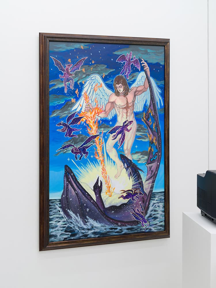 Hansaem Kim 김한샘 The Death of Cainman 카인만의 죽음 2022 acrylic on canvas 116.8 x 80.3 cm (framed)