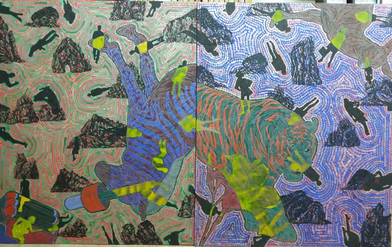 이종융합동물+유토피아-2017-4_2017_한지에-수묵채색,-아크릴_162×130cm×2개