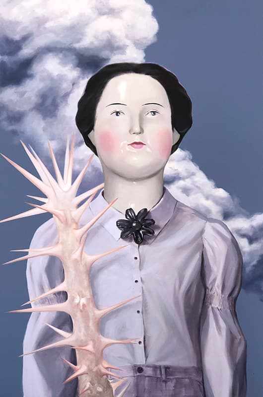 최지원 Jiwon Choi < 가시창을 든 여인 > 145.5 x 97 cm, Oil and acrylic on canvas, 2020 ⓒ디스위켄드룸 제공