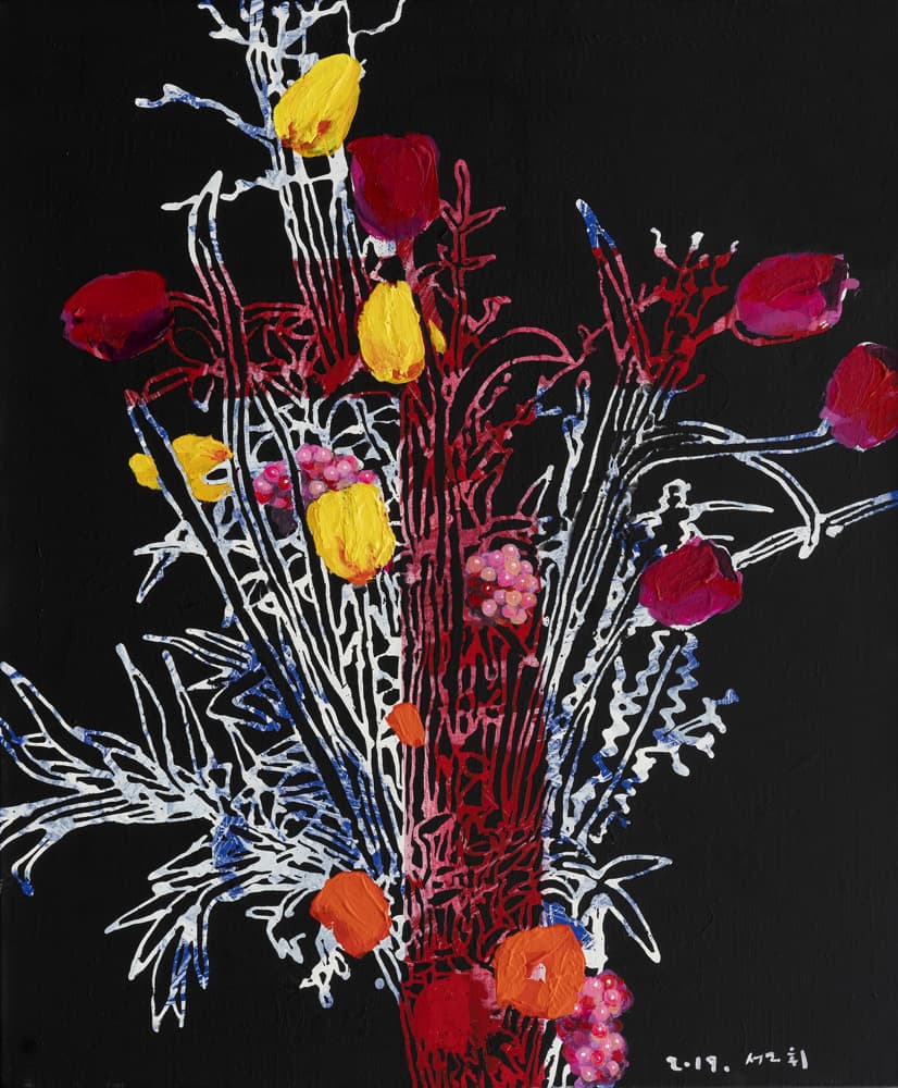 설휘, Another line-red cross, 60.6x72.7cm, Acrylic on canvas, 2019