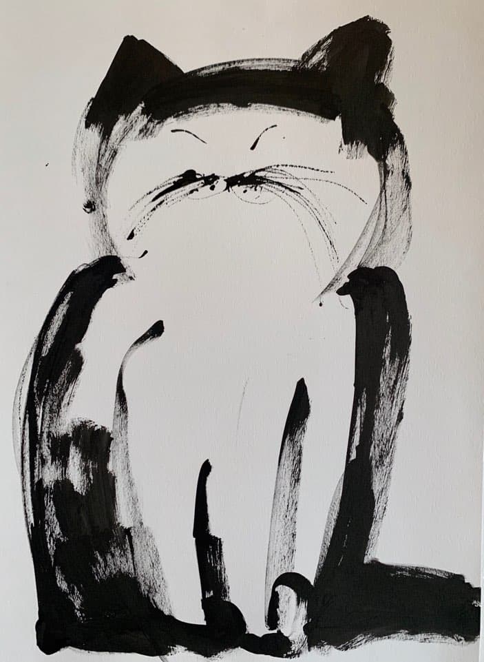 철학적 고양이 <웃는 마음>  2020 29.7×42.0cm 종이 위에 먹물
