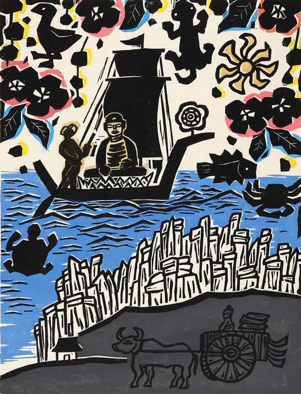 홍선웅_미황사창건설화_목판화_44 x 58 cm_2016