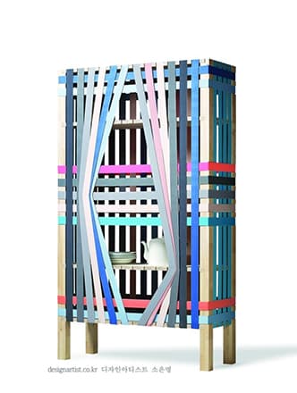 소은명, The Lines(Shelving Unit), 2014, 나무, 고무밴드, 185x90x40cm