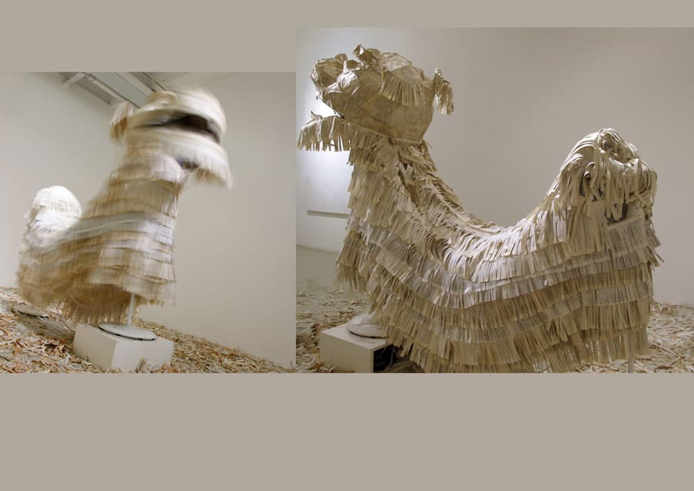 저우웬두 (周文斗) , You Don’t Understand My Dance, 250x170x70cm (2pcs), Electric fan, book page, 2013