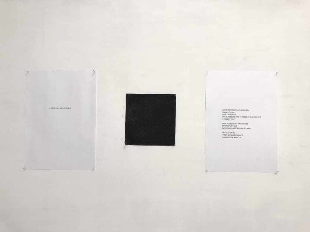 <Waterfall, Blackwater, Pouring>, 목탄, 머메이드지, 프린트, 15x14cm, 29x21cm (2each) / 간격9cm, 2020