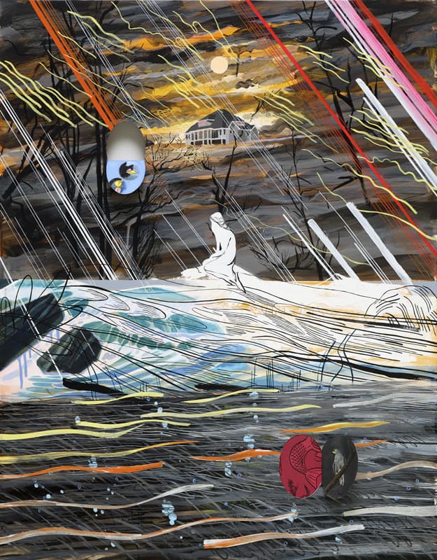정진, 소쩍새가 우는 밤, acrylic on paper, 115×90㎝, 2019