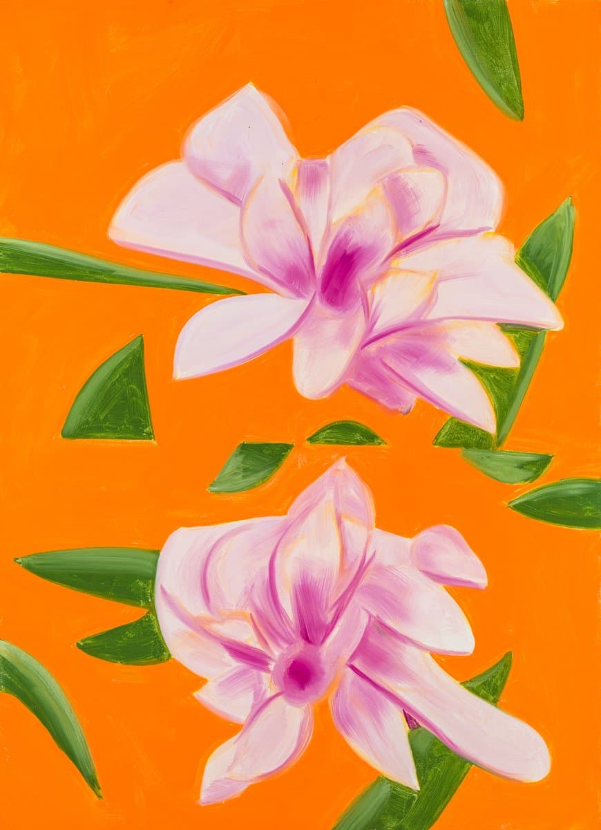 Alex Katz, ‘Rhododendron on Orange’, 2020, Oil on Linen, 167,6 x 121,9 cm (66 x 48 in). © Alex Katz / Adagp, Paris 2021