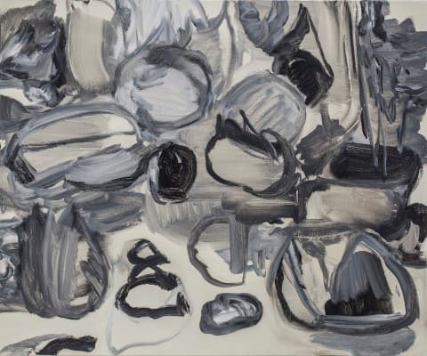 이정민, 산책-형태, 2015. 캔버스에 먹, 아크릴, 오일, 60.5×72.5cm