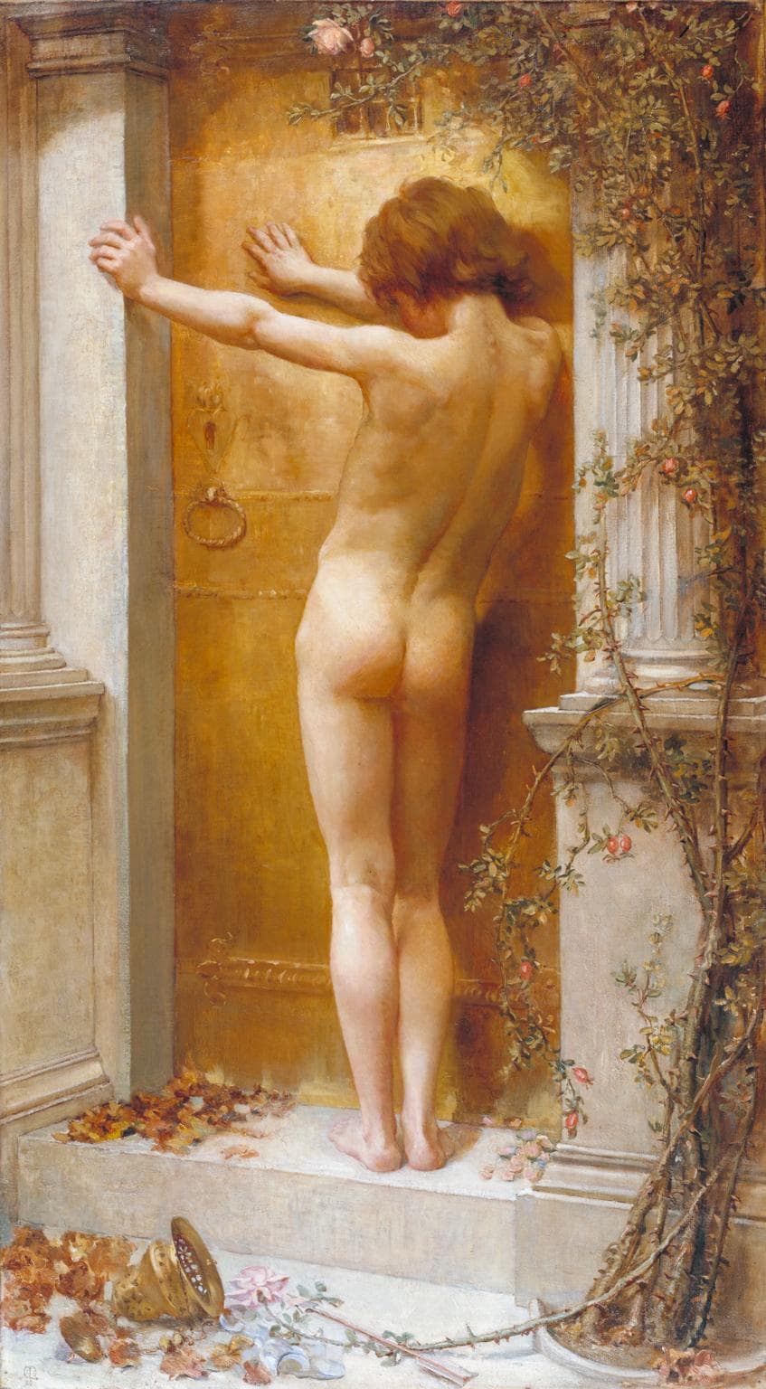 Anna Lea Merritt, Love Locked Out, 1890, oil paint on canvas 115.6×64.1㎝ Tate: Presented by the Trustees of the Chantrey Bequest 1890