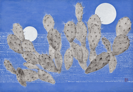 한연선_두개의 달 1, 한지에 목탄, 채색, 50×72.7㎝, 2015