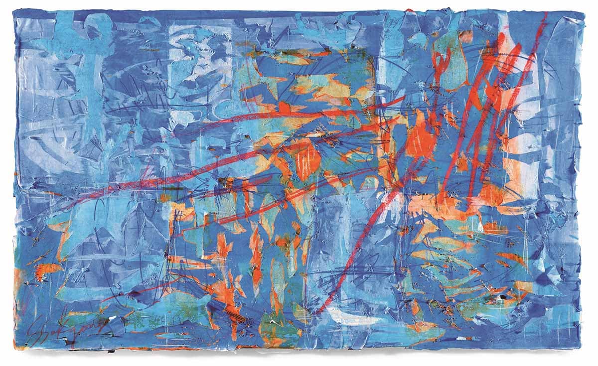 전병현, Appear-Blue and Red Line, 2017, Collage, mixed media, 124x207cm