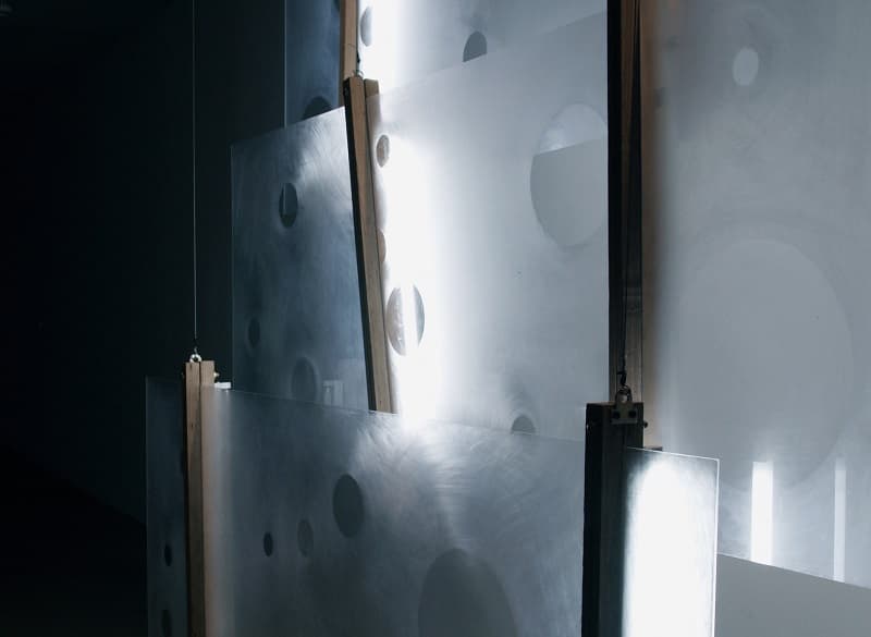 <views> paper, acrylic panel, wood, light, dimension variable, 2017