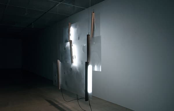<views> paper, acrylic panel, wood, light, dimension variable, 2017