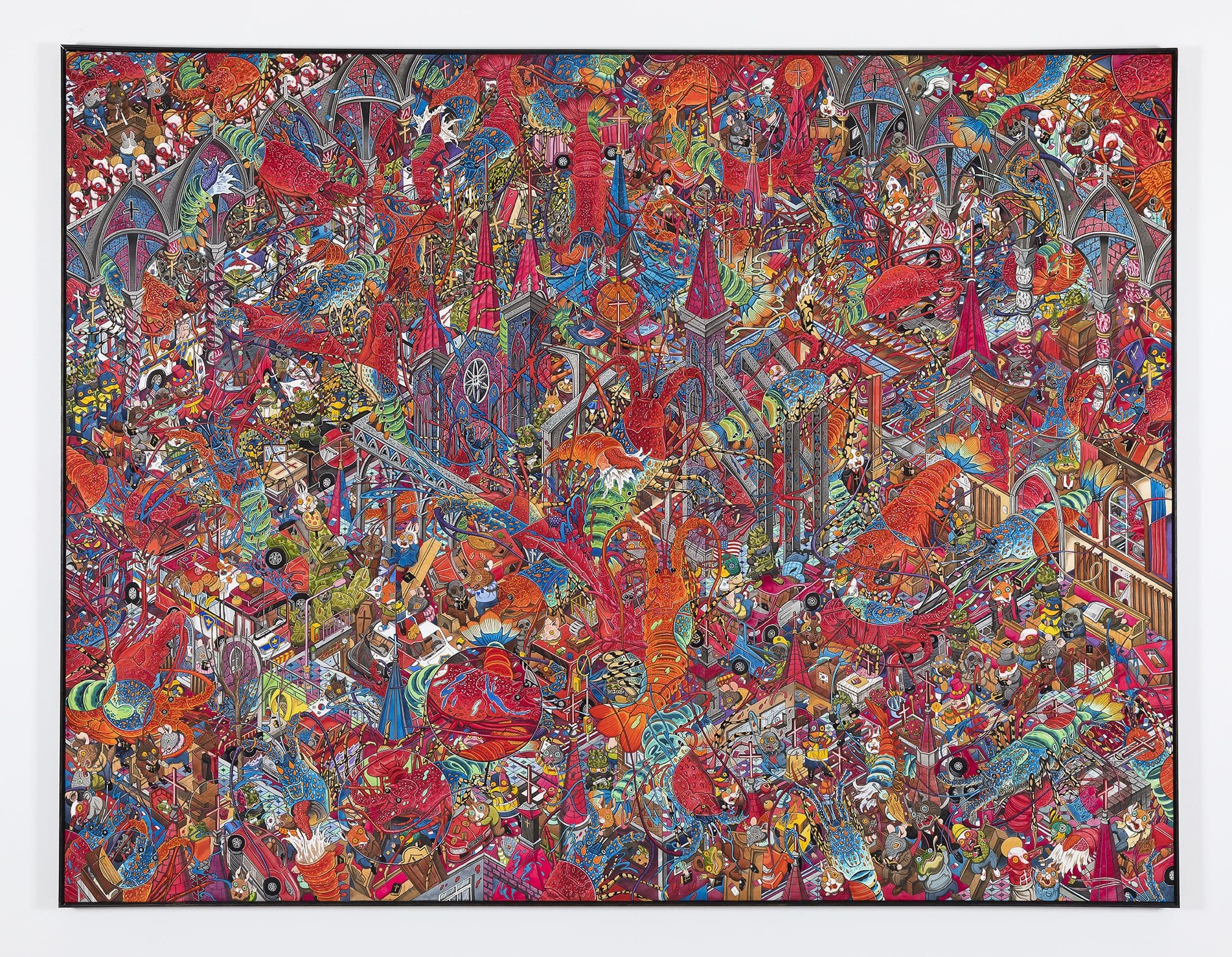 HUN KYU KIM, Bluish Red, 2025, Hand painted pigment on silk, 165 × 215 cm