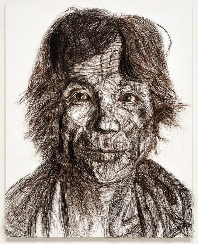 황재형, ‹드러난 얼굴(Exposed Face)›, January 2017, Hair on canvas, 162.2x130.3cm