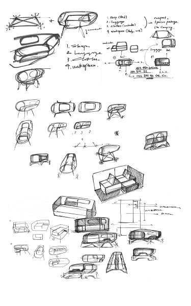 송지수, <residence+mobility sketch>, pen and paper, various sizes, 2018