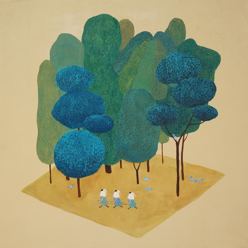 <happy island 01>, acrylic on koreanpaper, 45×45cm, 2017