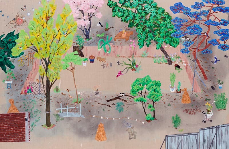 김한울, <일구어진 땅>, 캔버스에 흙, 아크릴채색, 145.5x224.2cm, 2017