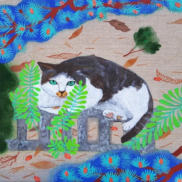 김한울, <고양이>, 캔버스에 아크릴채색, 20x20cm, 2017