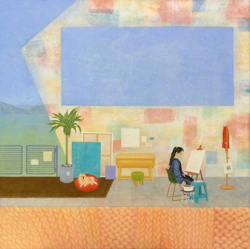 김지유, <꿈 이야기 1>, painting on korean paper, 130 × 130cm, 2017