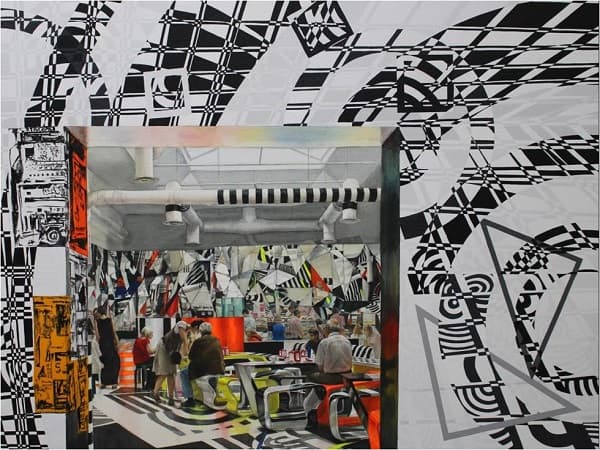 이주이, Observer in cafe, Mixed media on canvas, 72.7x91cm, 2014