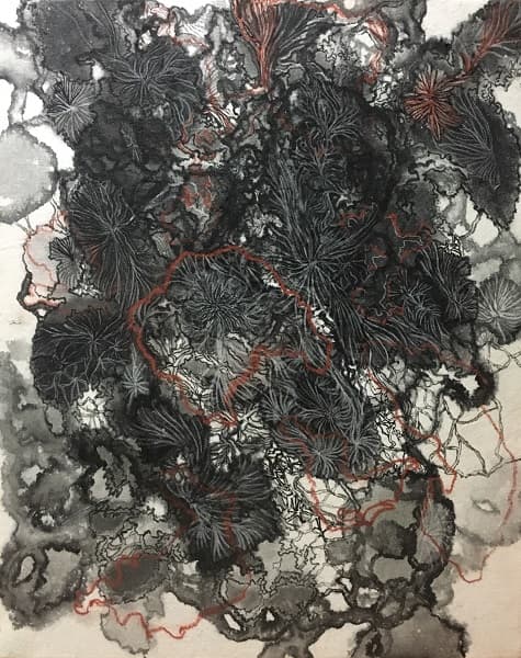 임지연, 기억속 균열은 증식한다, 종이에 먹,콩테 27.5x22cm,2017