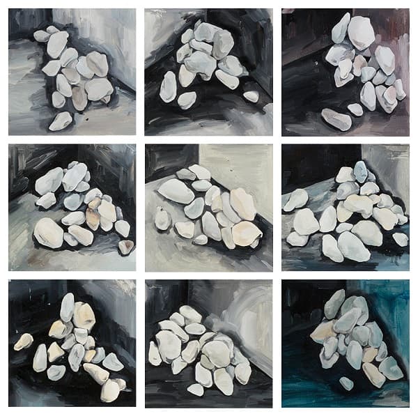 박두리, <무지개 연구소#1-4>, 캔버스에 혼합재료, 각각 45x45cm, 2017