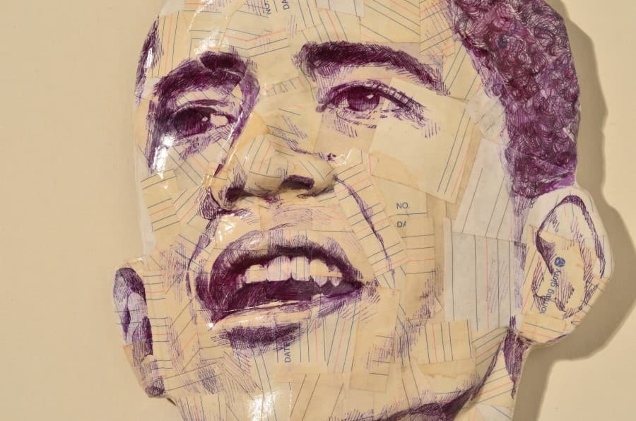 오바마(Barack Obama), 유리섬유강화플라스틱,종이에 드로잉(F.R.P, drawing on paper), 700×610×70(mm), 2015