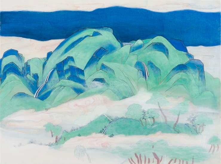 김수진 <억지로 꿰어낸 산수-인왕제색도> 천, 석채_60×48cm_2013