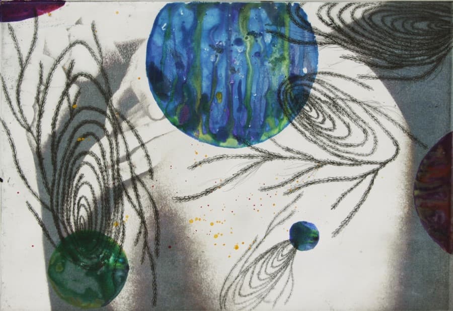 protective coloration-나뭇 가지로 묶다#2, 29x39, drypoint, monotype, transfer,2013