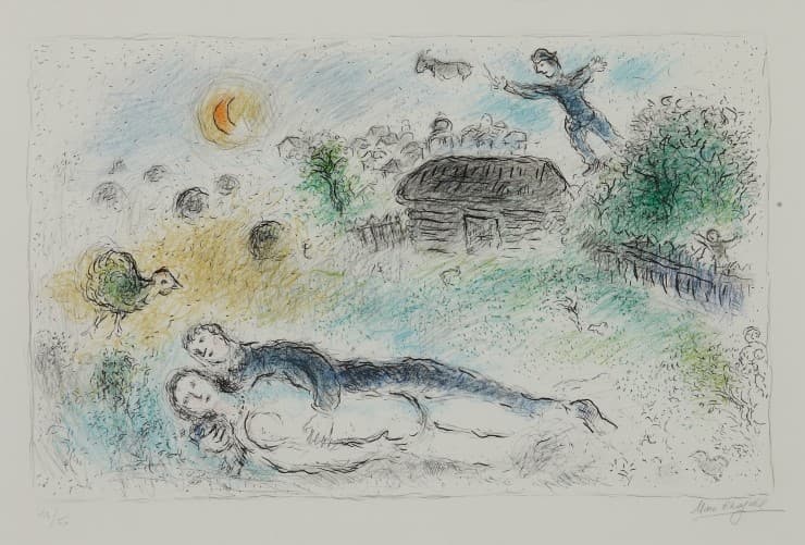 마르크 샤갈_이즈바의 연인_71.5x105cm_Lithograph_1980 Previous