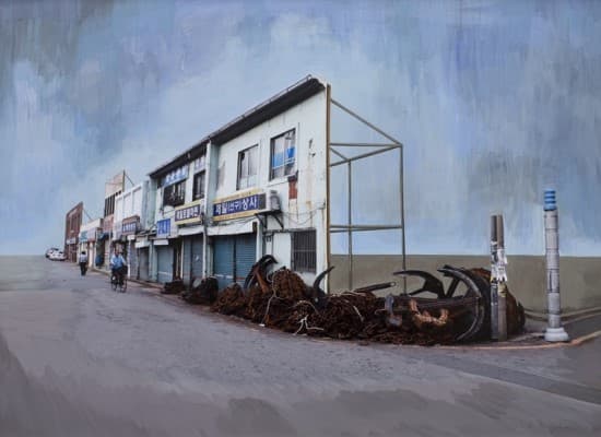 박상호, NF-Busan #3, acrylic painting on photo, 55 x 40 cm,  2014