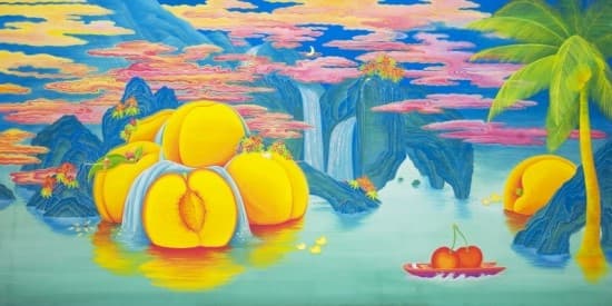 Mint Paradise, 200x100cm, korean traditional painting with Nacre(mother-of-pearl) on silk, 2015