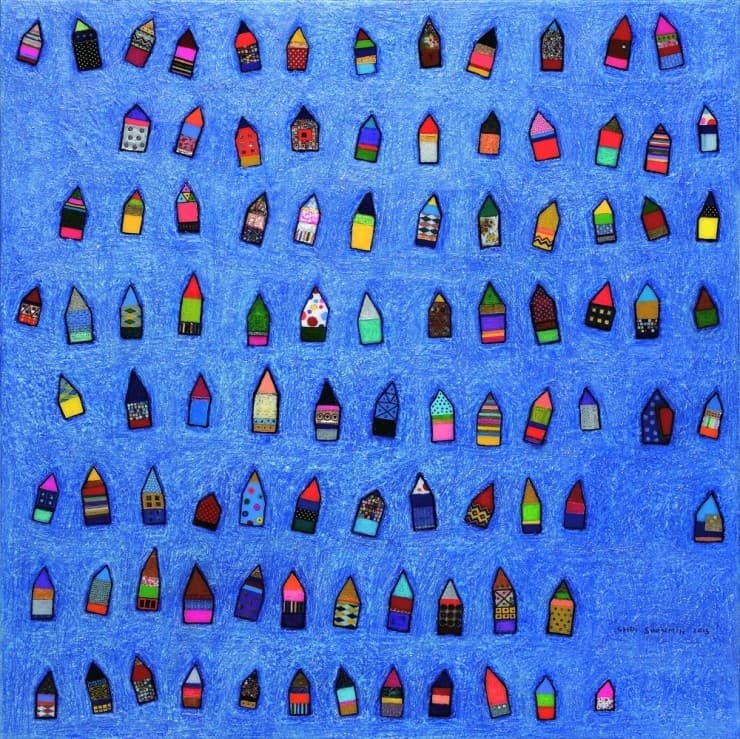 아버지의 집 2013 광목판넬 위에 잡지, 아크릴 100x100cm