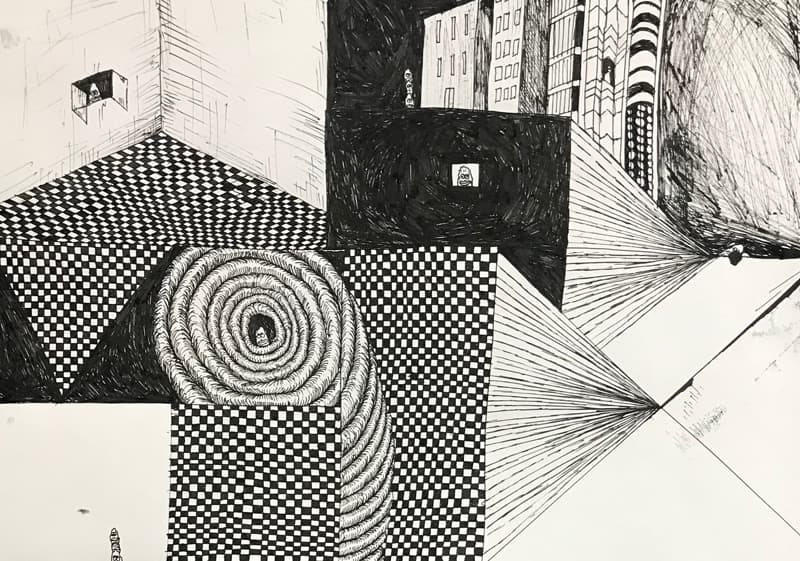 심래정, 간호사실 <C-2>, 27.9×42cm 종이 위에 잉크 2019
