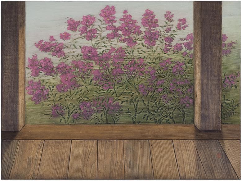 김덕용, 결 - 자미화, 91x122cm, 나무에 단청기법, 2017