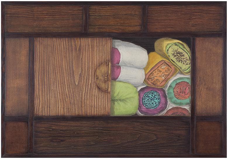 김덕용, 결 - 가족, 70x100cm, Mixed media on wood, 2017