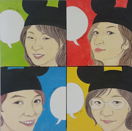 윤희정, 얼굴, 14X14cm, 한지에 채색, 2015